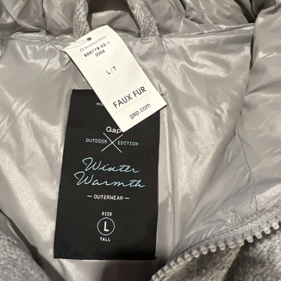 Gap Puffer Jacket Women Large Gray Long Sleeve Full Zip Down Winter Wool Cotton - Picture 8 of 16